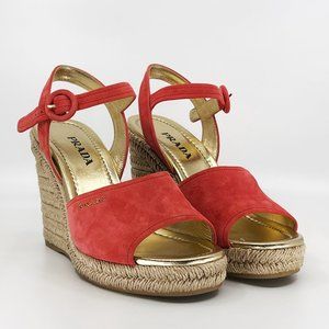 PRADA Size 39 US 9 Calzature Donna Suede Woven Espadrille Wedge Sandals Box/Dust